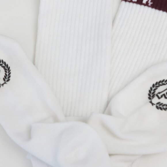 Super Rare Vintage White Knee High Socks w/ Red Macaroon Band & PINK Logo Unworn - Picture 3 of 7